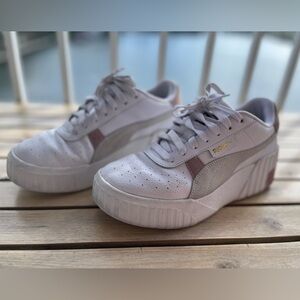 Puma Women's White and Light Pink Sneakers